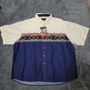 Vintage Rustler Western Shirt Aztec Mens 2XL Short Sleeve Deadstock Pearl Snaps